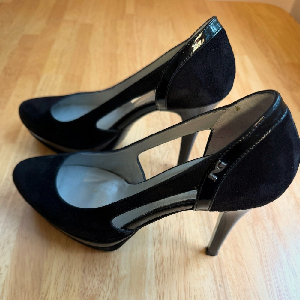 Nero Giardini Black Suede Patent Cutout Platform Pumps Heels Made in Italy 37 - Picture 2 of 4